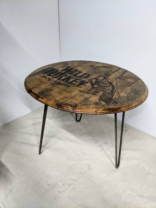 Bourbon Barrel Top Side Table (Hairpin) - Engraved Logo - Image 5