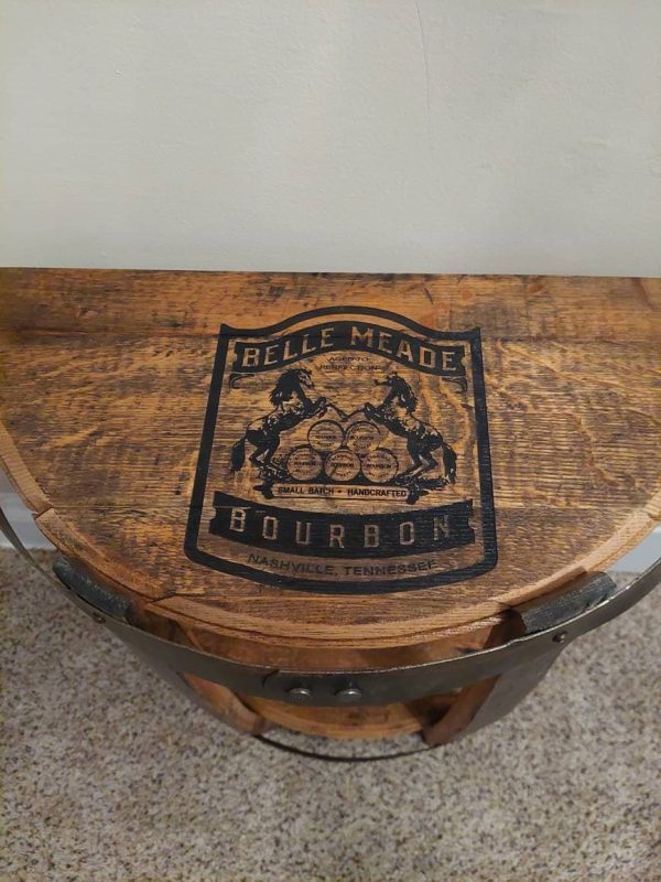 Bourbon Barrel Top End Table (½ Round) - Engraved Logo - Image 4