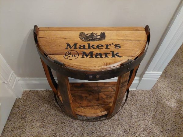 Bourbon Barrel Top End Table (½ Round) - Engraved Logo - Image 2