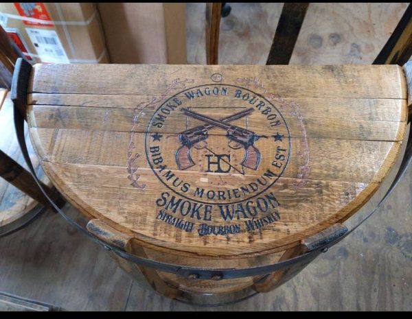 Bourbon Barrel Top End Table (½ Round) - Engraved Logo - Image 5