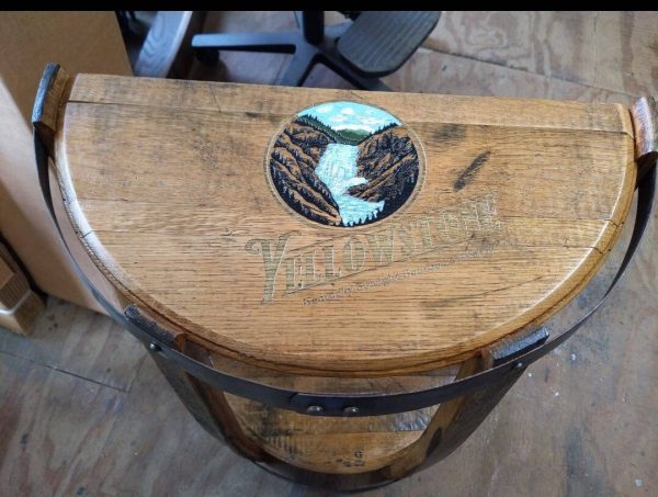 Bourbon Barrel Top End Table (½ Round) - Engraved Logo - Image 3