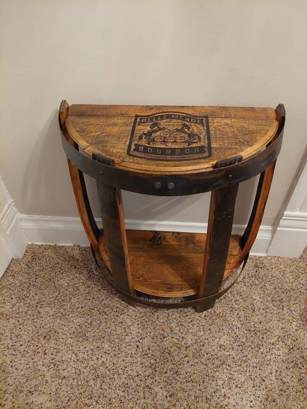 Bourbon Barrel Top End Table (½ Round) - Engraved Logo
