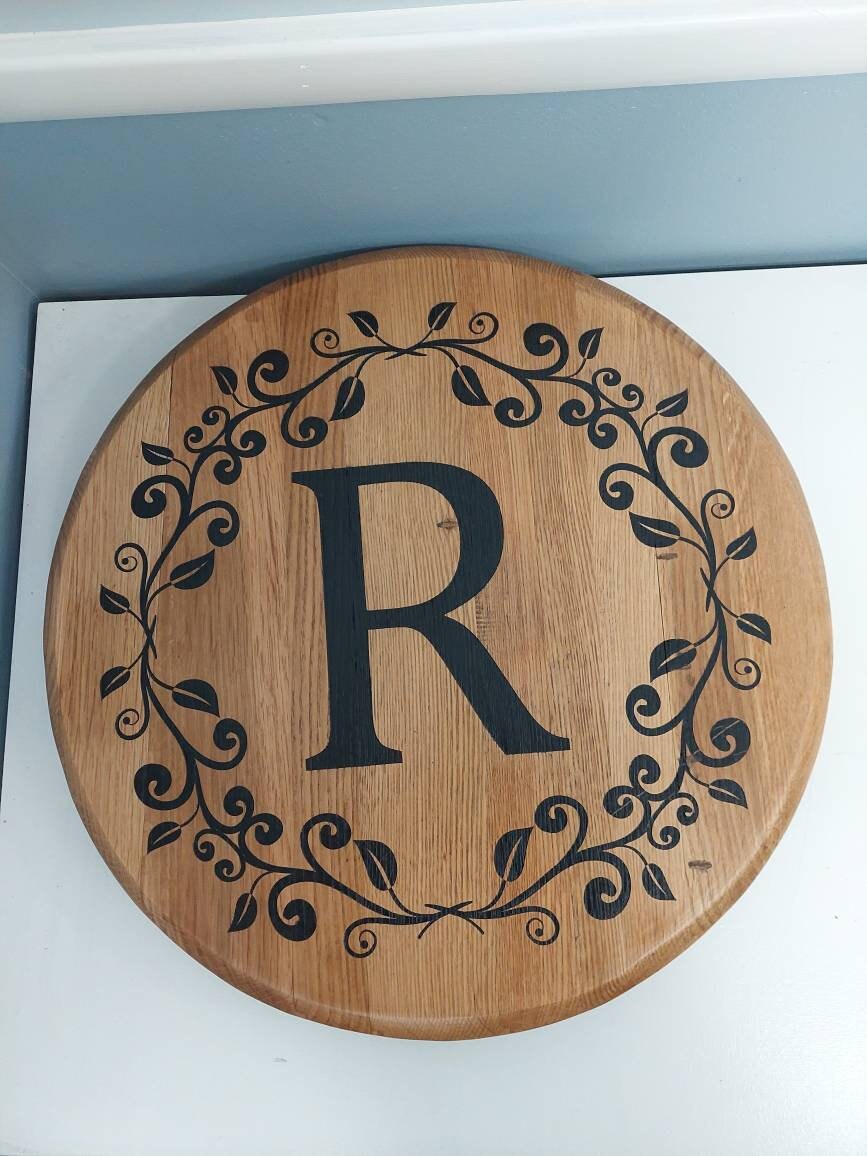 Bourbon Barrel Top Wall Art - Engraved Monogram - Image 3
