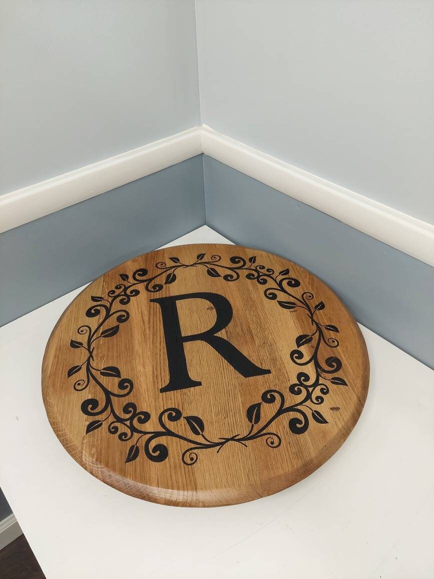 Bourbon Barrel Top Wall Art - Engraved Monogram - Image 4