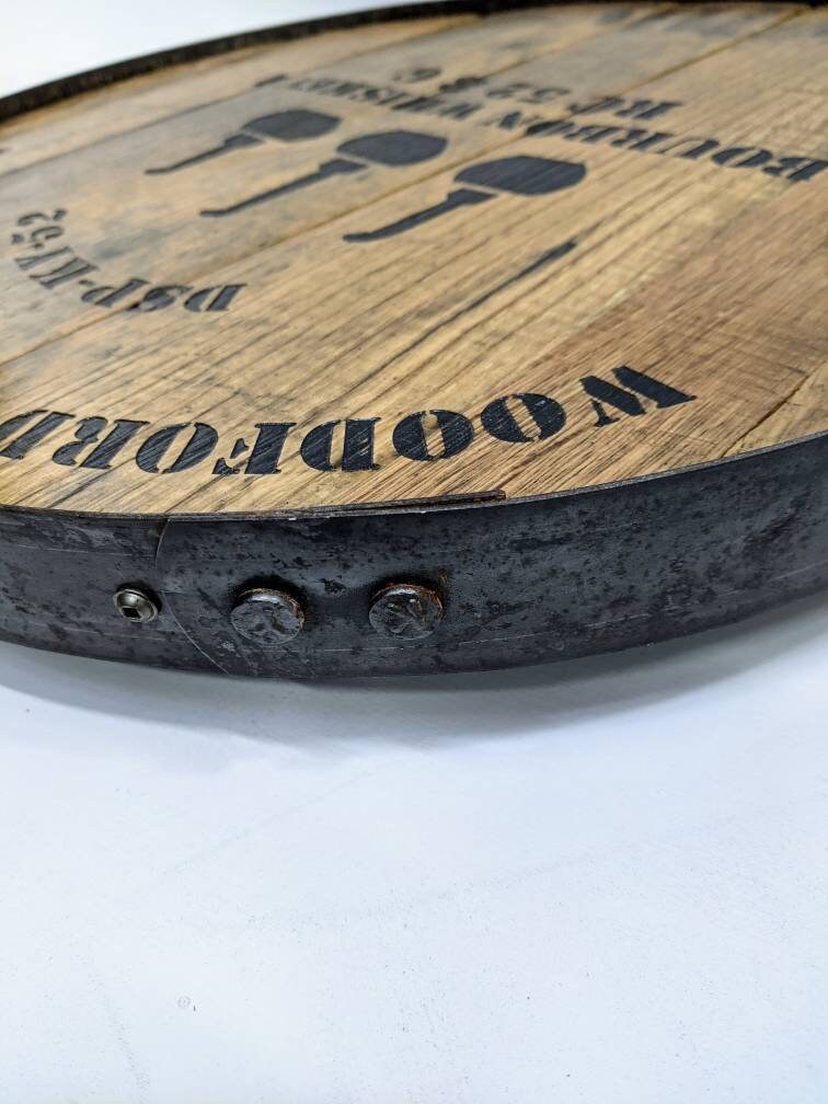 Bourbon Barrel Top Lazy Susan (Metal Band) - Engraved Logo - Image 3