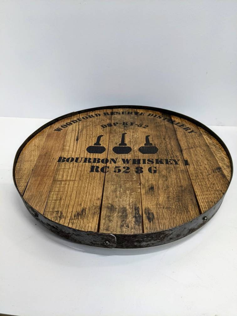 Bourbon Barrel Top Lazy Susan (Metal Band) - Engraved Logo - Image 2