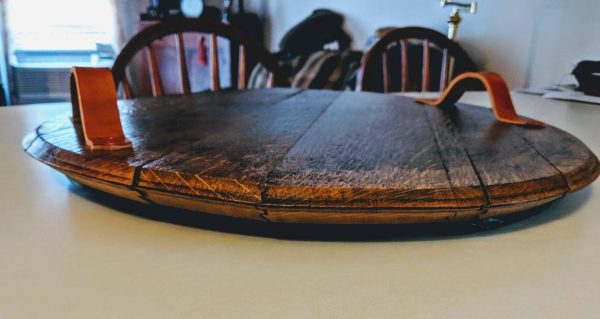 Bourbon Barrel Top Tray (Leather Handles) - Engraved Logo - Image 4