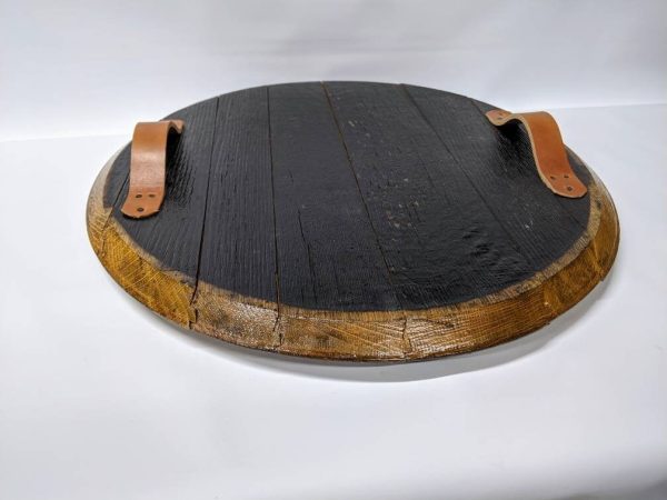 Bourbon Barrel Top Tray (Leather Handles) - Burn Side Up - Image 2