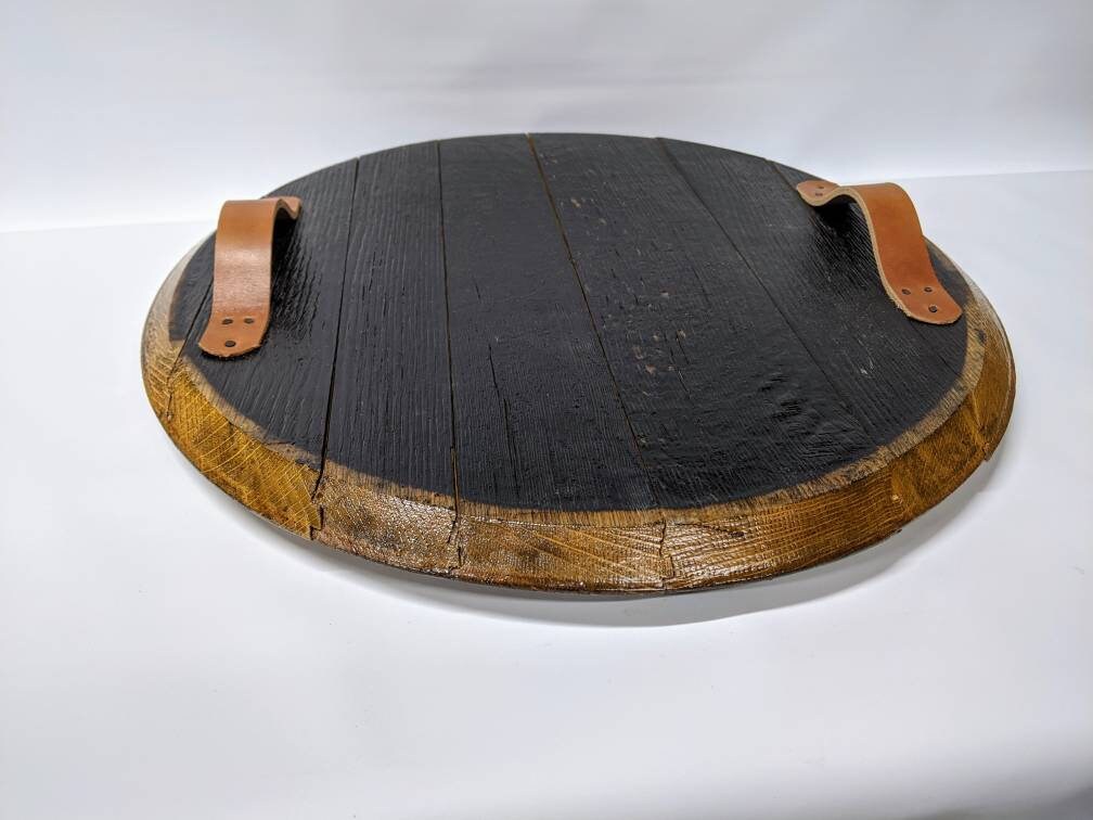 Bourbon Barrel Top Tray (Leather Handles) - Burn Side Up - Image 2
