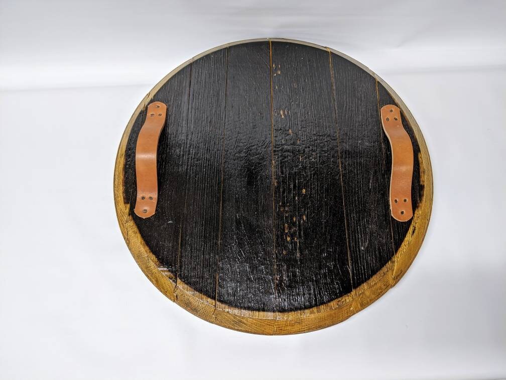 Bourbon Barrel Top Tray (Leather Handles) - Burn Side Up