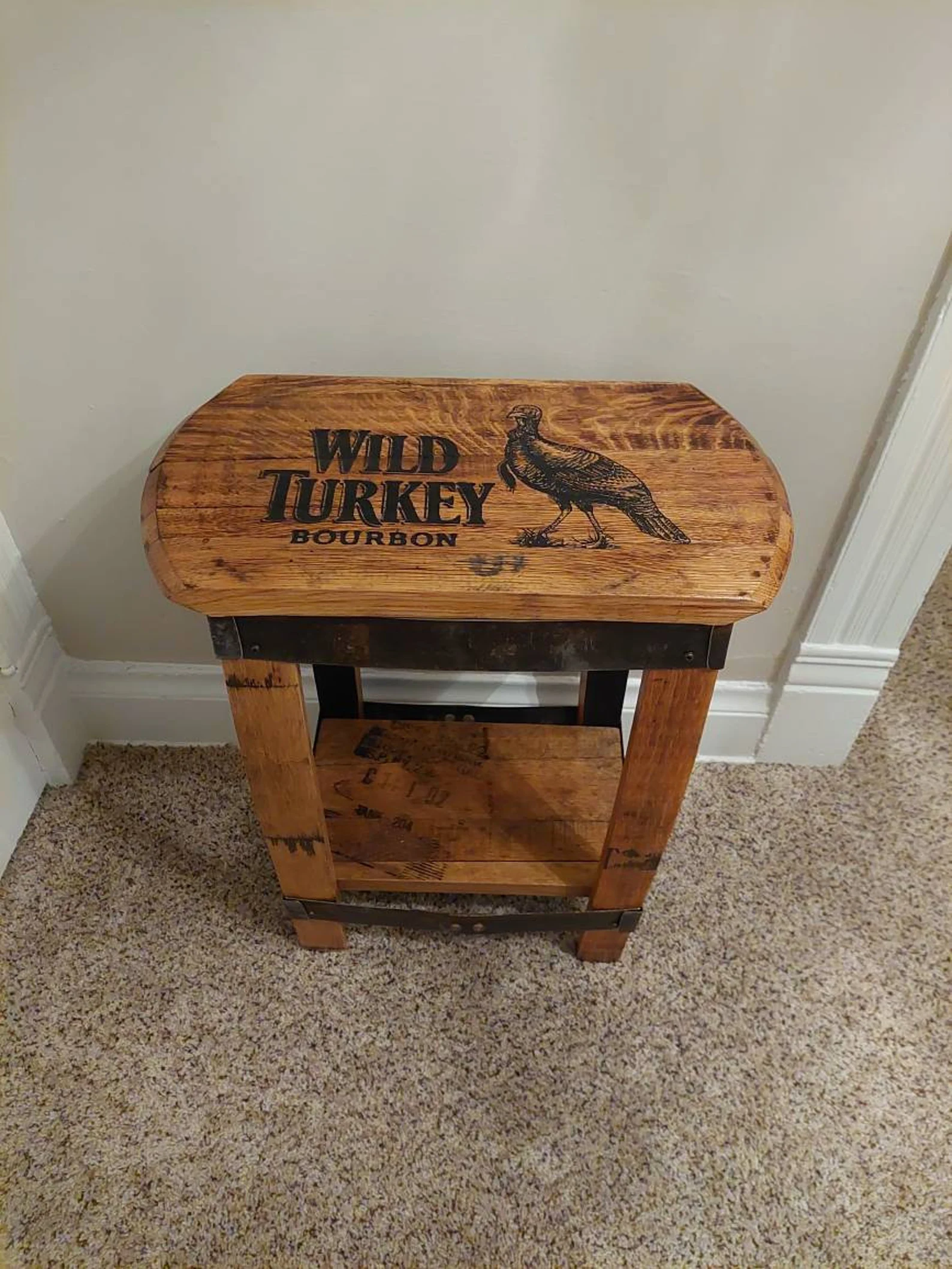 Bourbon Barrel Top End Table (Rectangular) - Engraved Logo