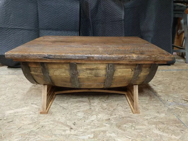Bourbon Barrel Coffee Table - Barnwood Top