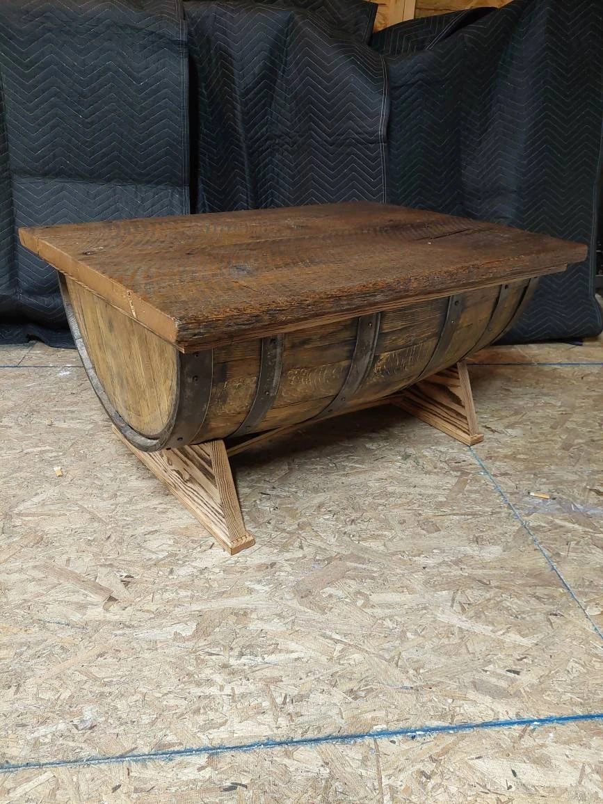 Bourbon Barrel Coffee Table - Barnwood Top - Image 2