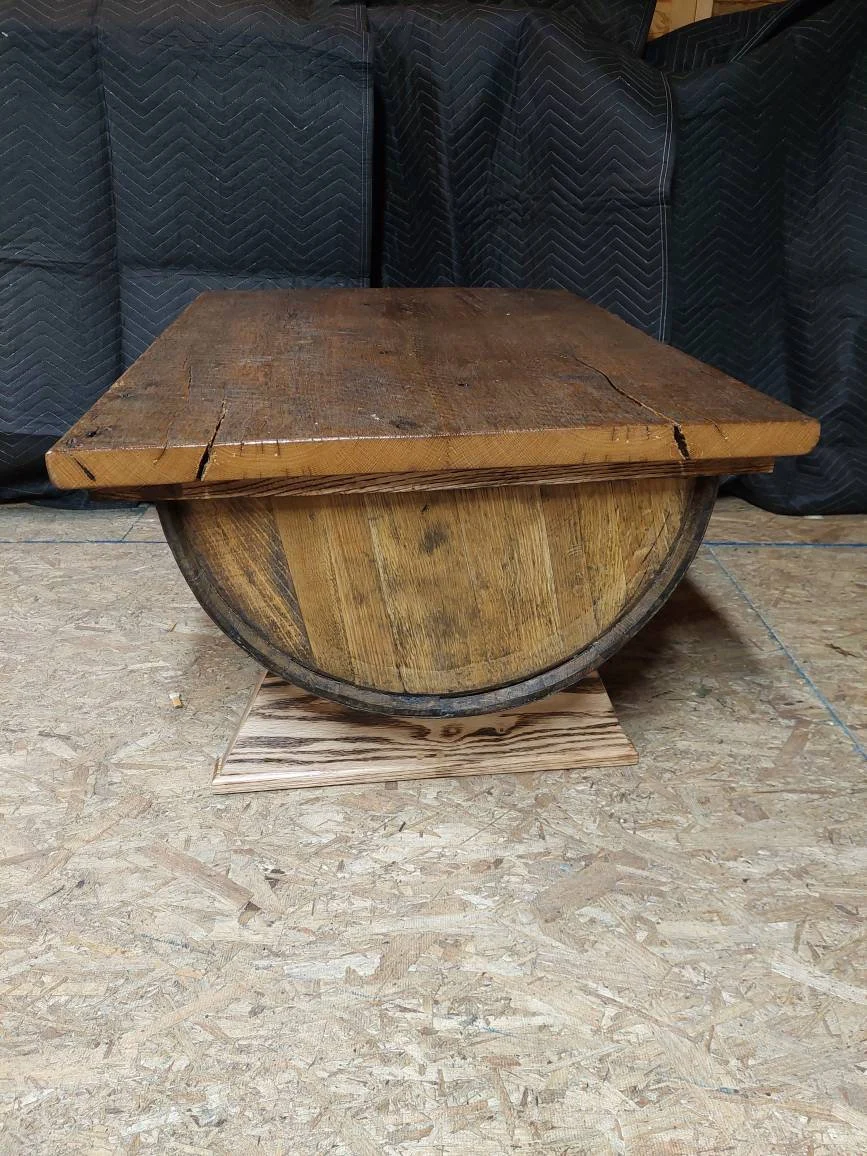 Bourbon Barrel Coffee Table - Barnwood Top - Image 3