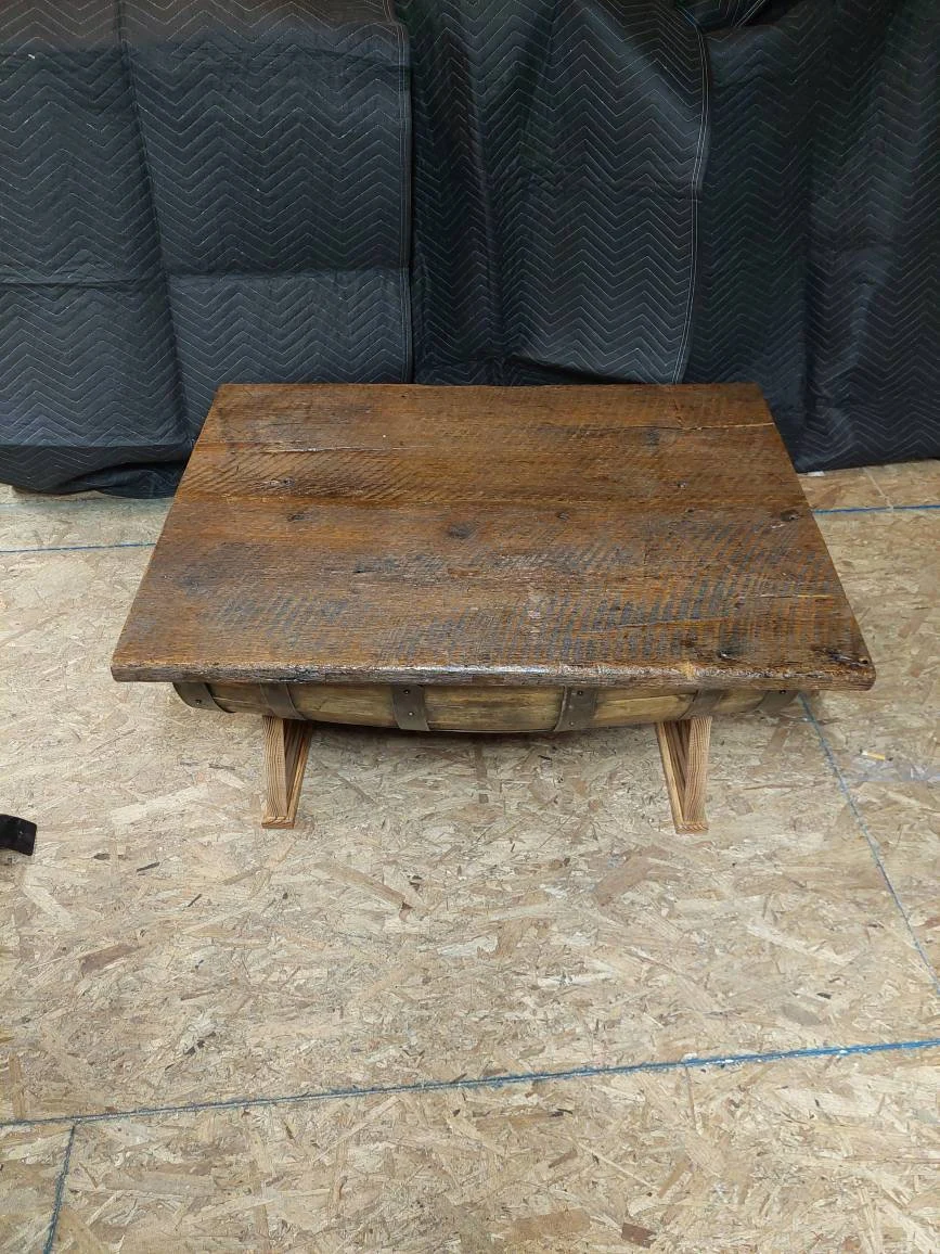 Bourbon Barrel Coffee Table - Barnwood Top - Image 4