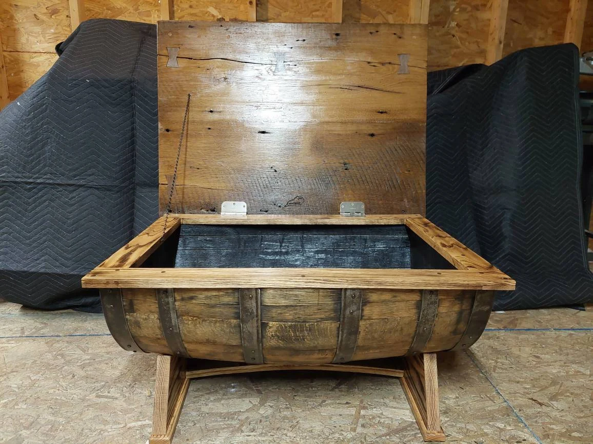 Bourbon Barrel Coffee Table - Barnwood Top - Image 5