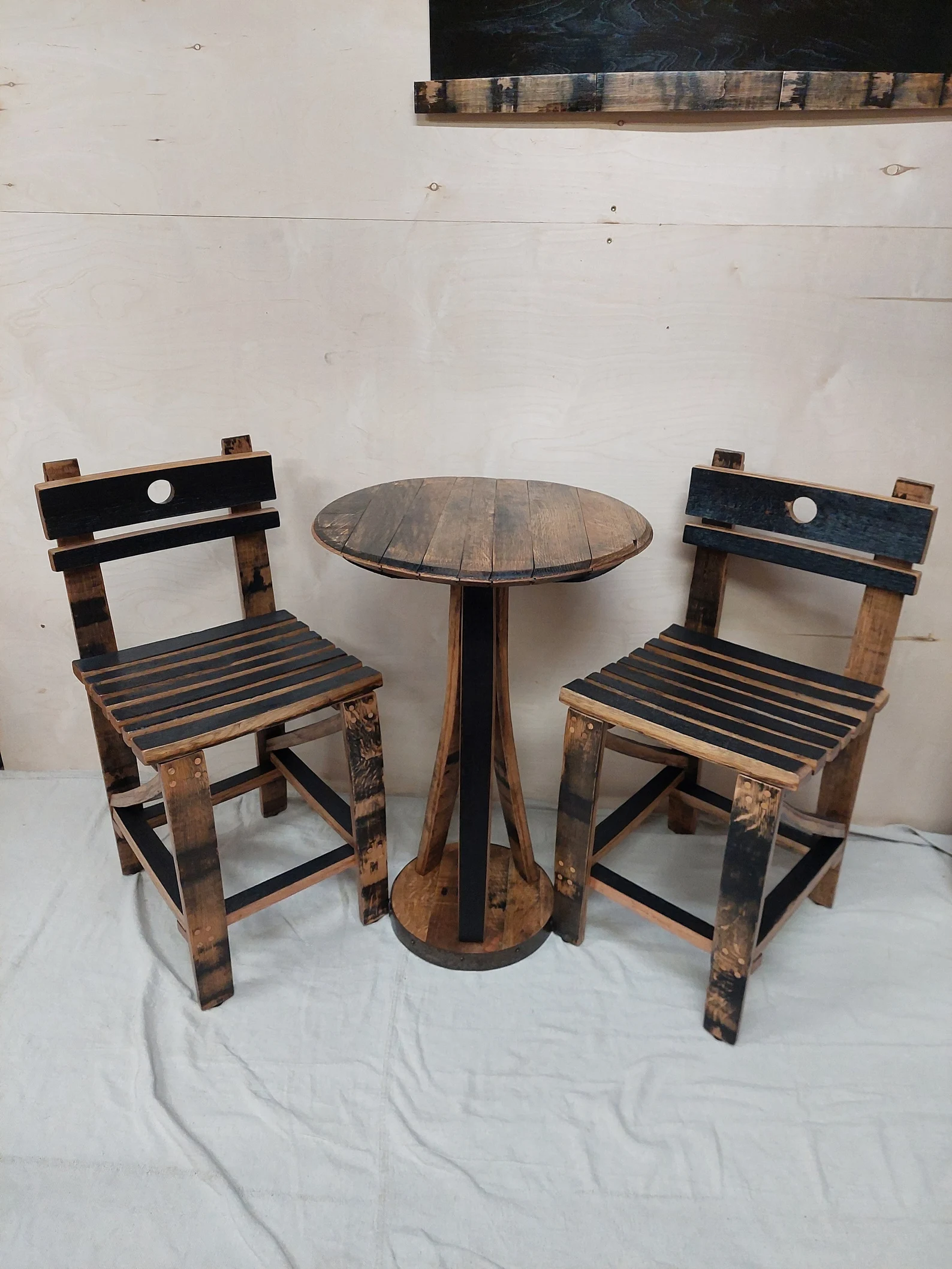 Bourbon Barrel Top Pedastal Table - Engraved Logo - Image 2