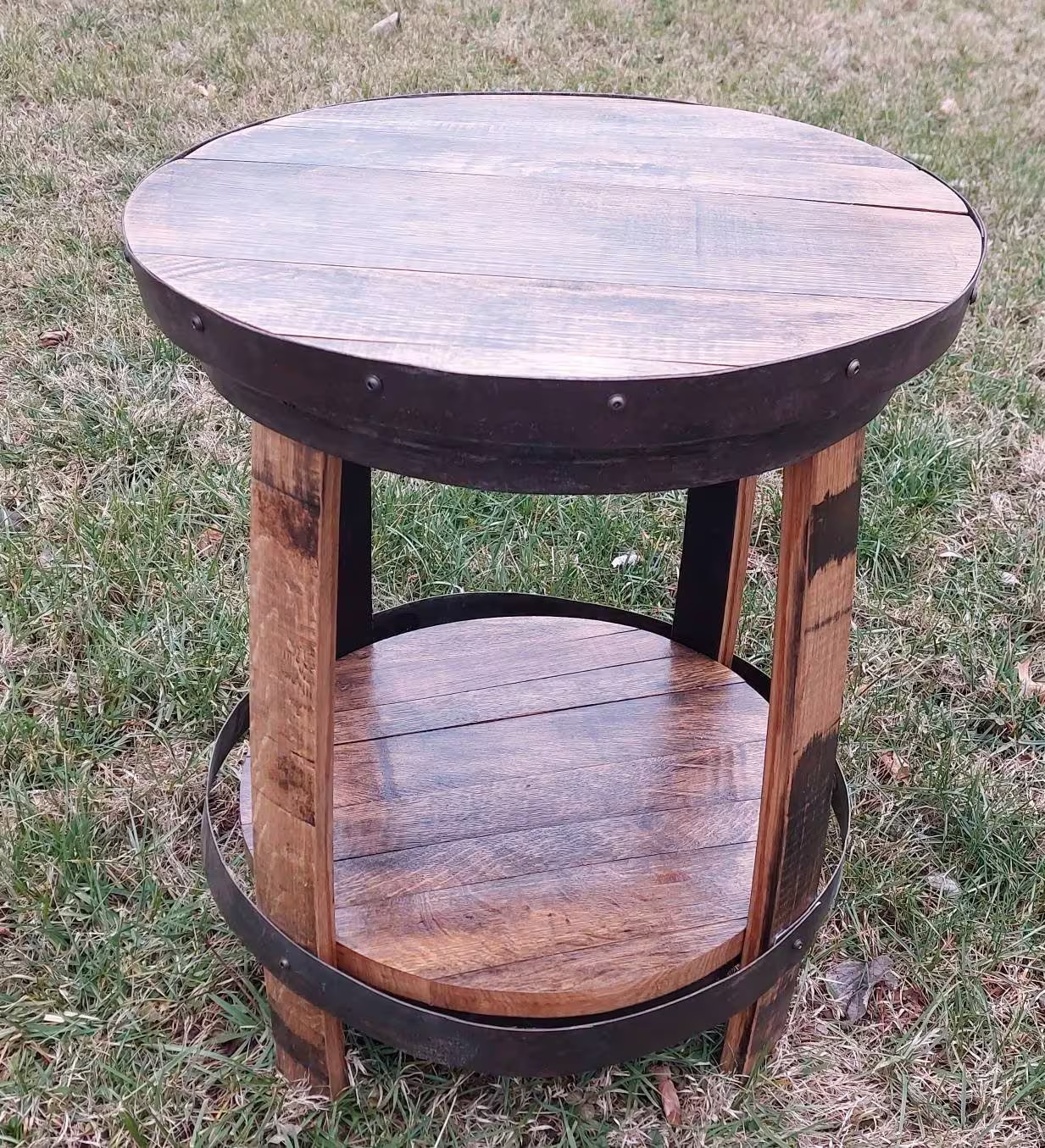 Bourbon Barrel Top End Table (Full Round) - Engraved Logo - Image 2
