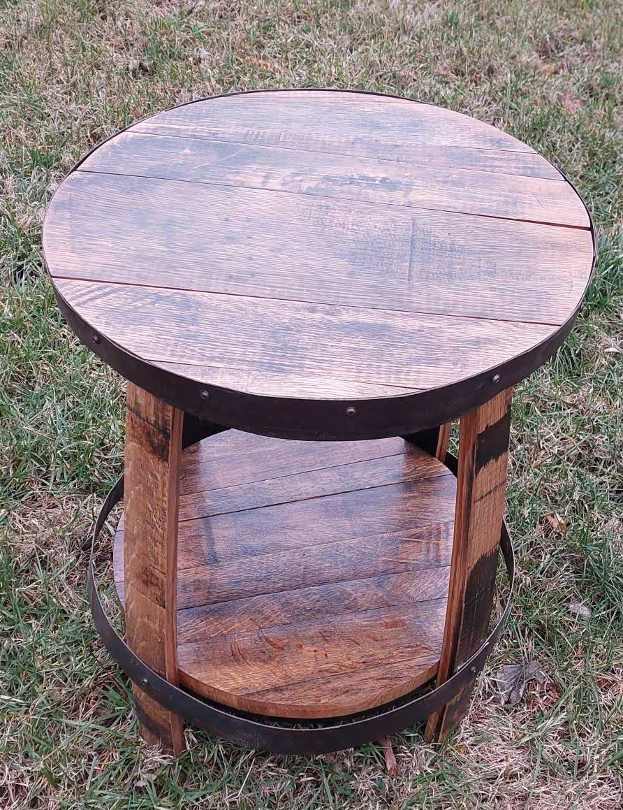 Bourbon Barrel Top End Table (Full Round) - Engraved Logo - Image 3
