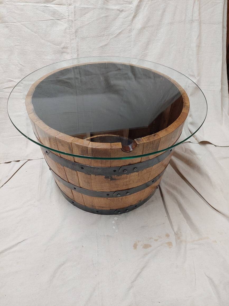 Bourbon Barrel Coffee Table - Glass Top