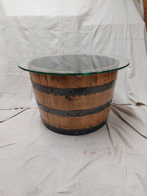 Bourbon Barrel Coffee Table - Glass Top - Image 2