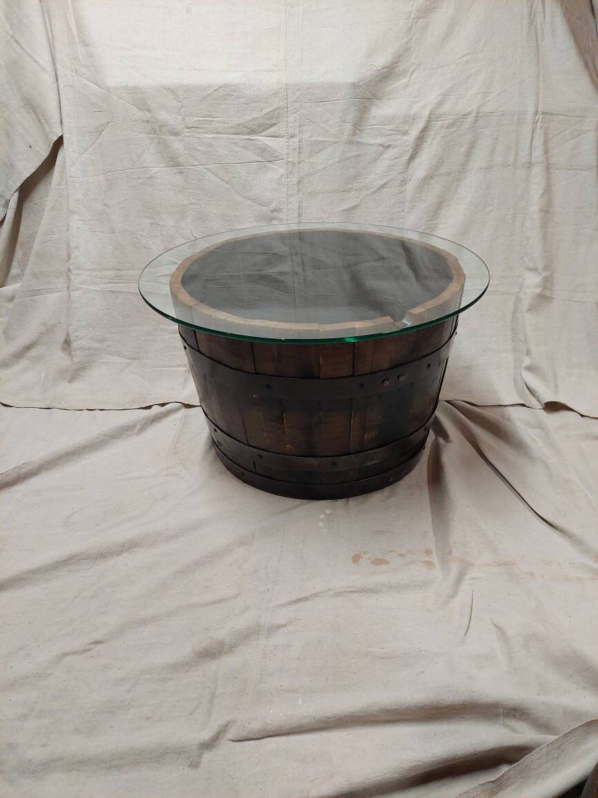 Bourbon Barrel Coffee Table - Glass Top - Image 3