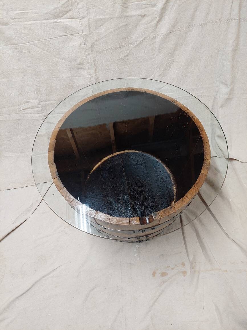 Bourbon Barrel Coffee Table - Glass Top - Image 4