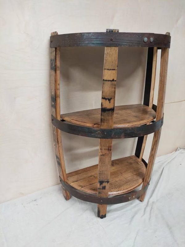 Bourbon Barrel Top 3-Shelf End Table (½ Round) - Engraved Logo