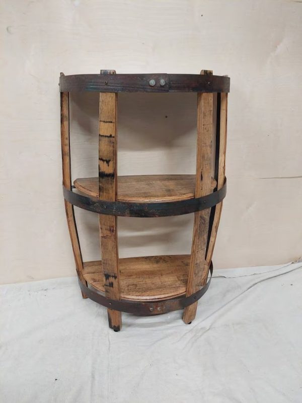 Bourbon Barrel Top 3-Shelf End Table (½ Round) - Engraved Logo - Image 2