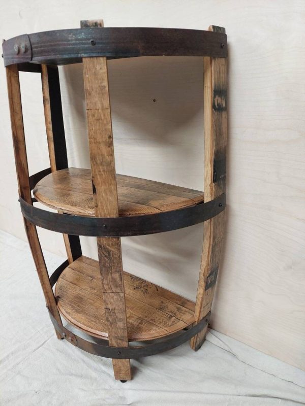 Bourbon Barrel Top 3-Shelf End Table (½ Round) - Engraved Logo - Image 3