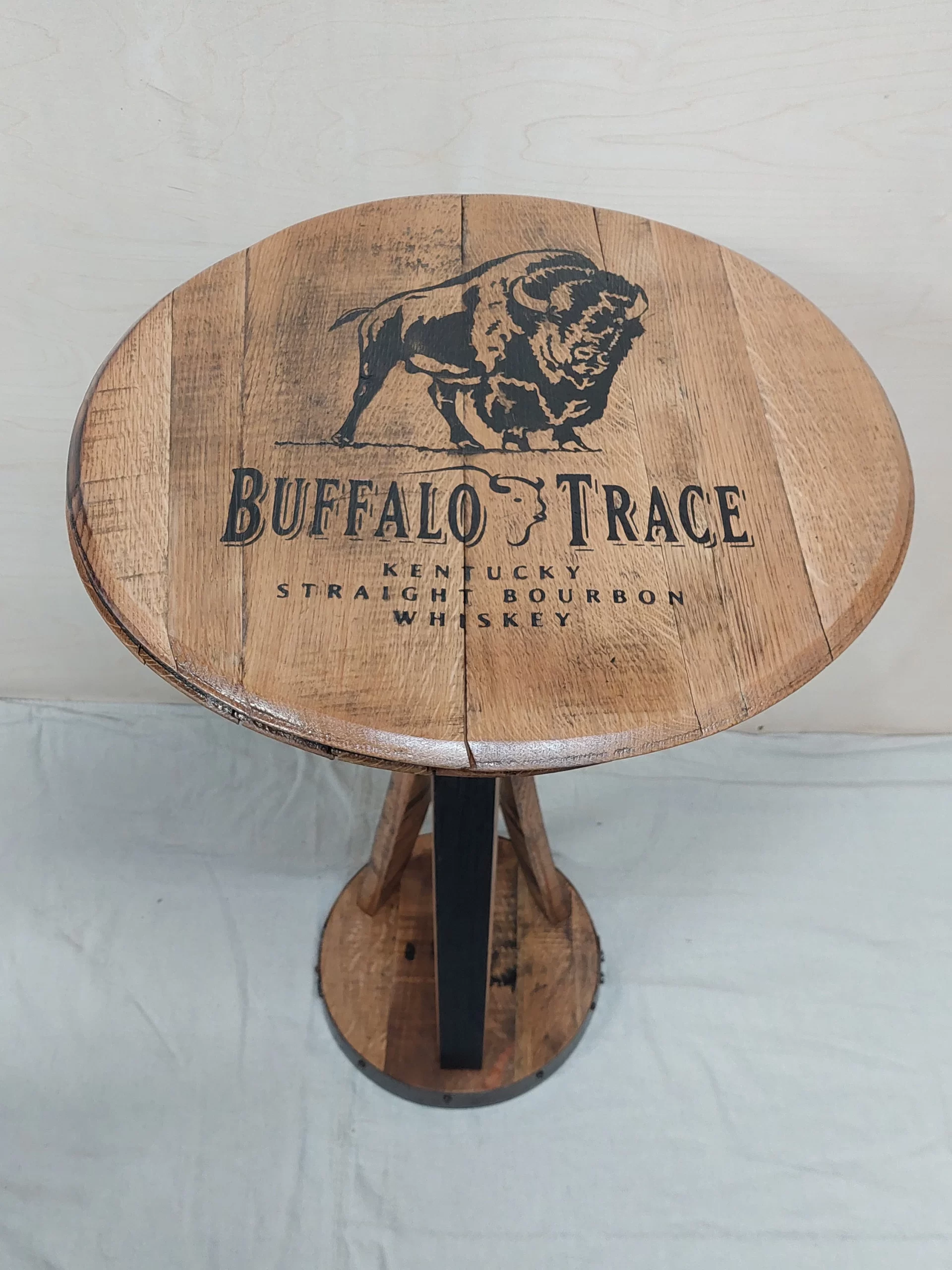 Bourbon Barrel Top Pedastal Table - Engraved Logo - Image 3