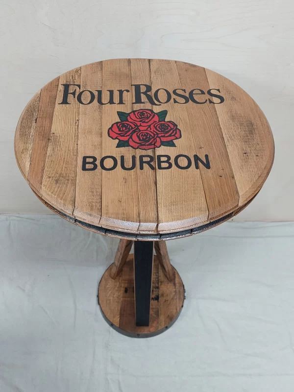 Bourbon Barrel Top Pedastal Table - Engraved Logo - Image 4