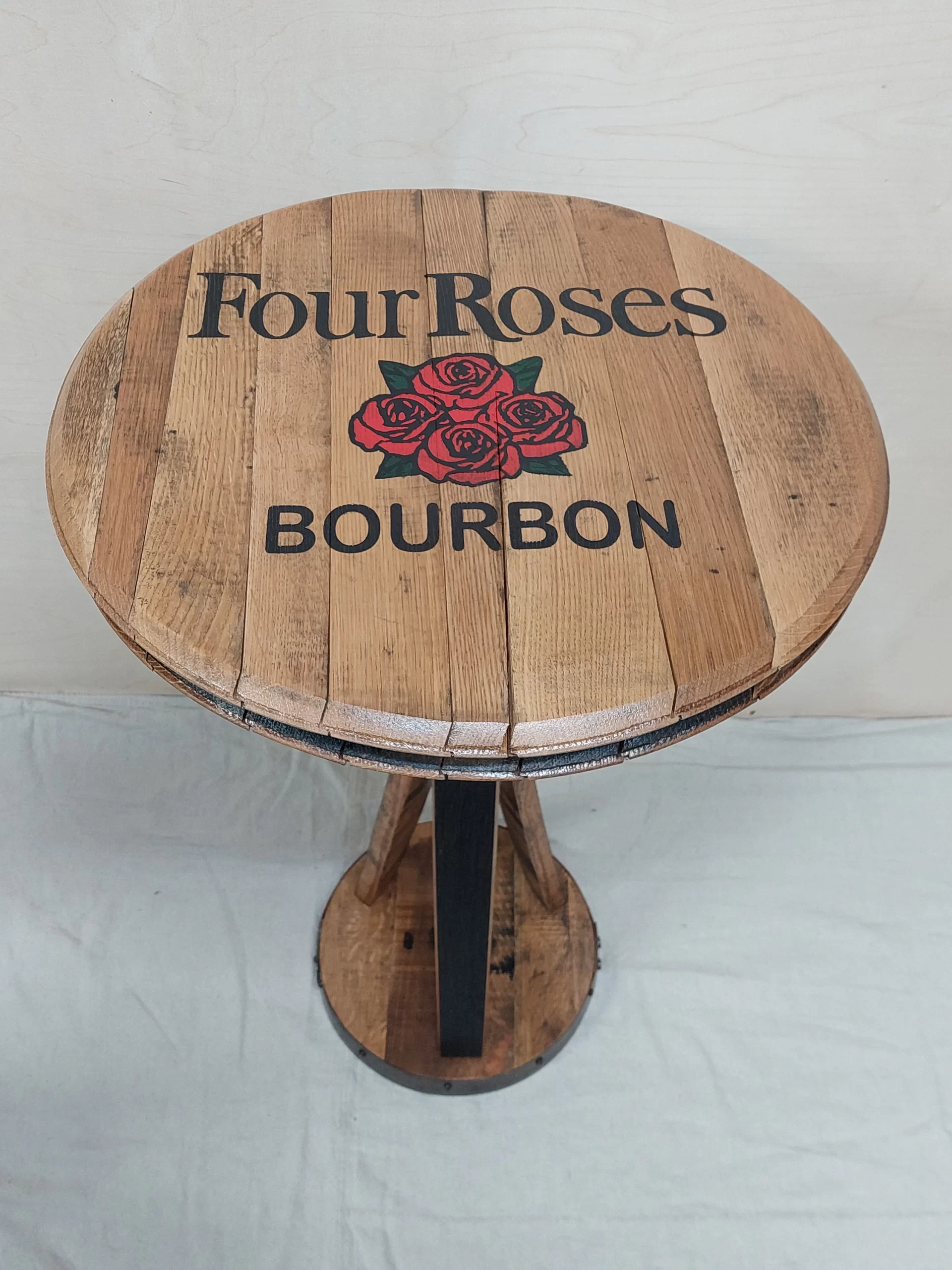 Bourbon Barrel Top Pedastal Table - Engraved Logo - Image 4