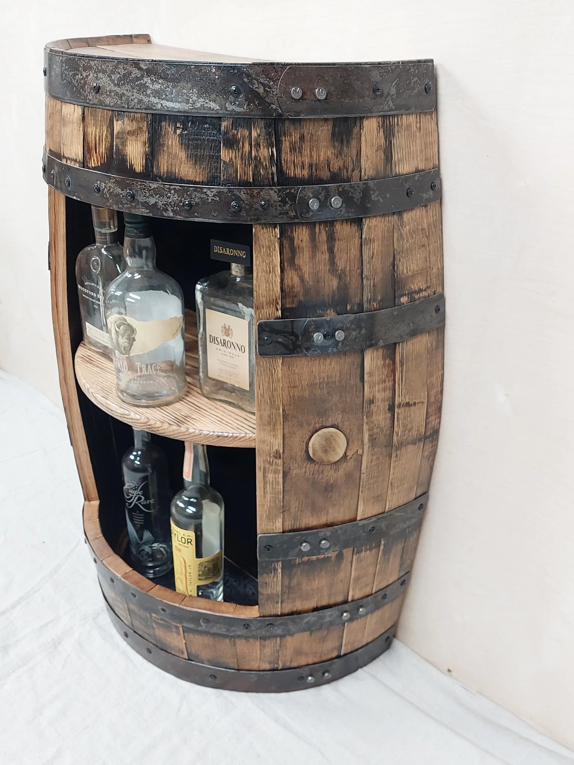 Bourbon Barrel Cabinet (½ Round) - Engraved Logo - Image 3