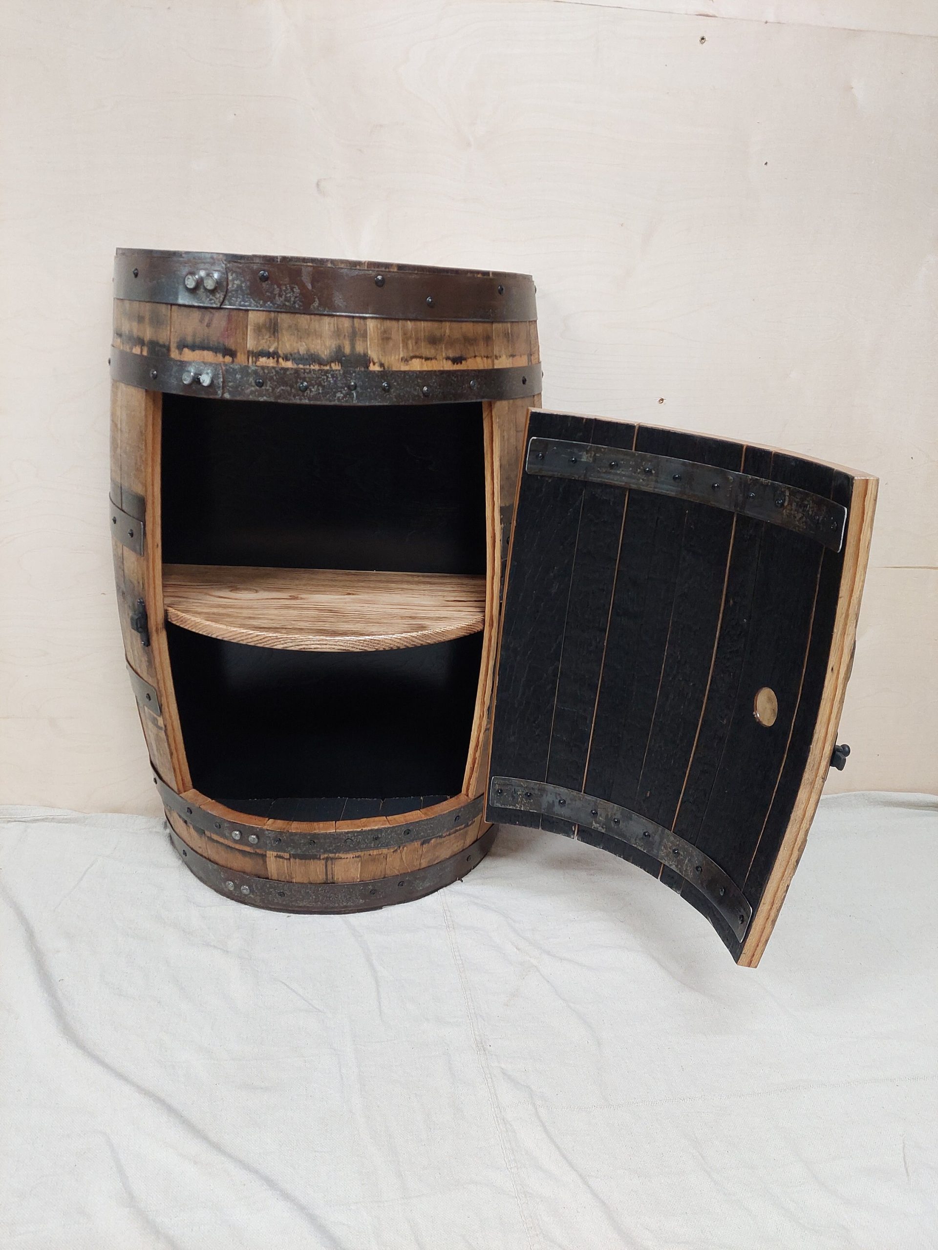 Bourbon Barrel Cabinet with Door (½ Round) - Engraved Logo