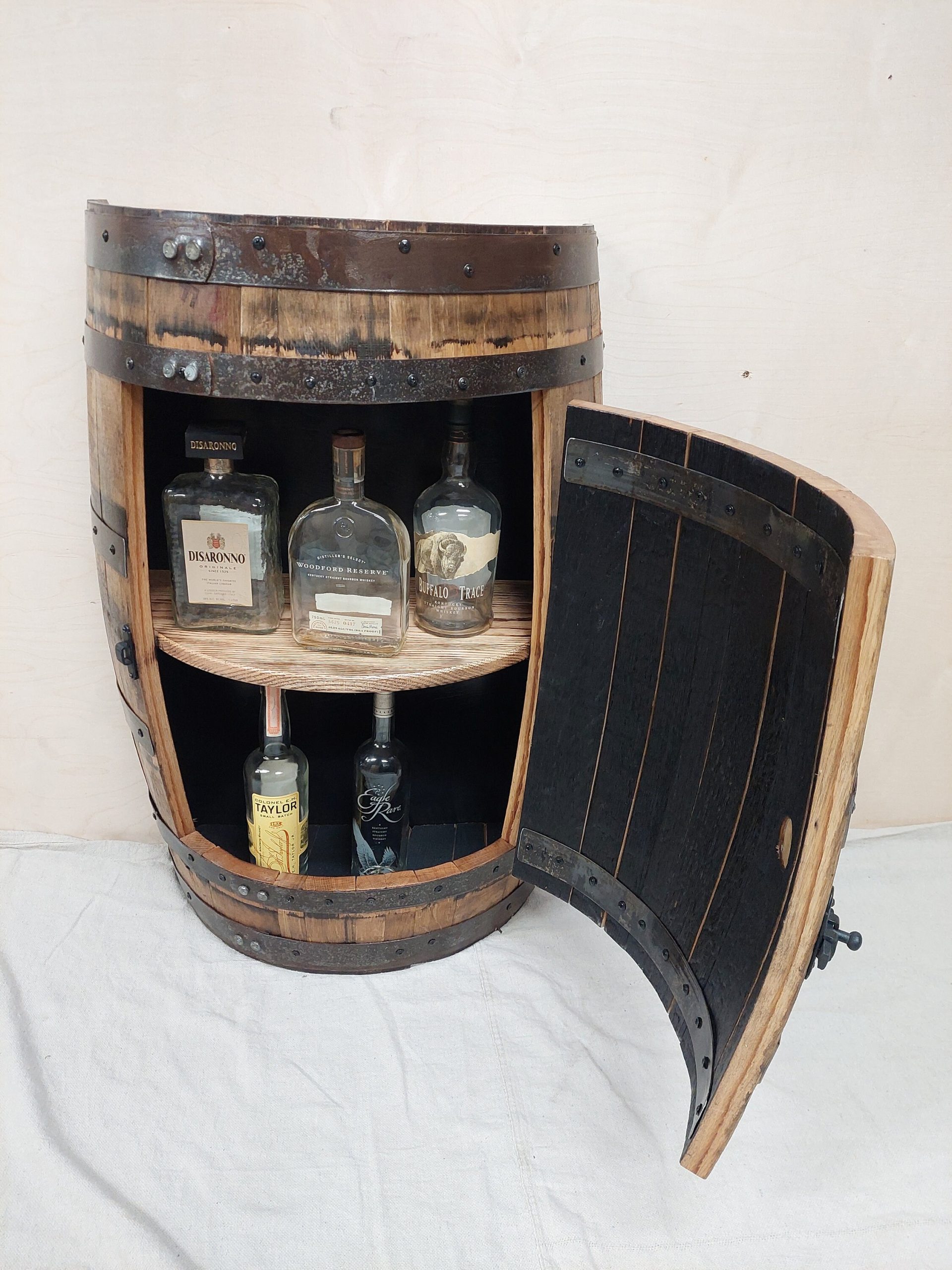 Bourbon Barrel Cabinet with Door (½ Round) - Engraved Logo - Image 2