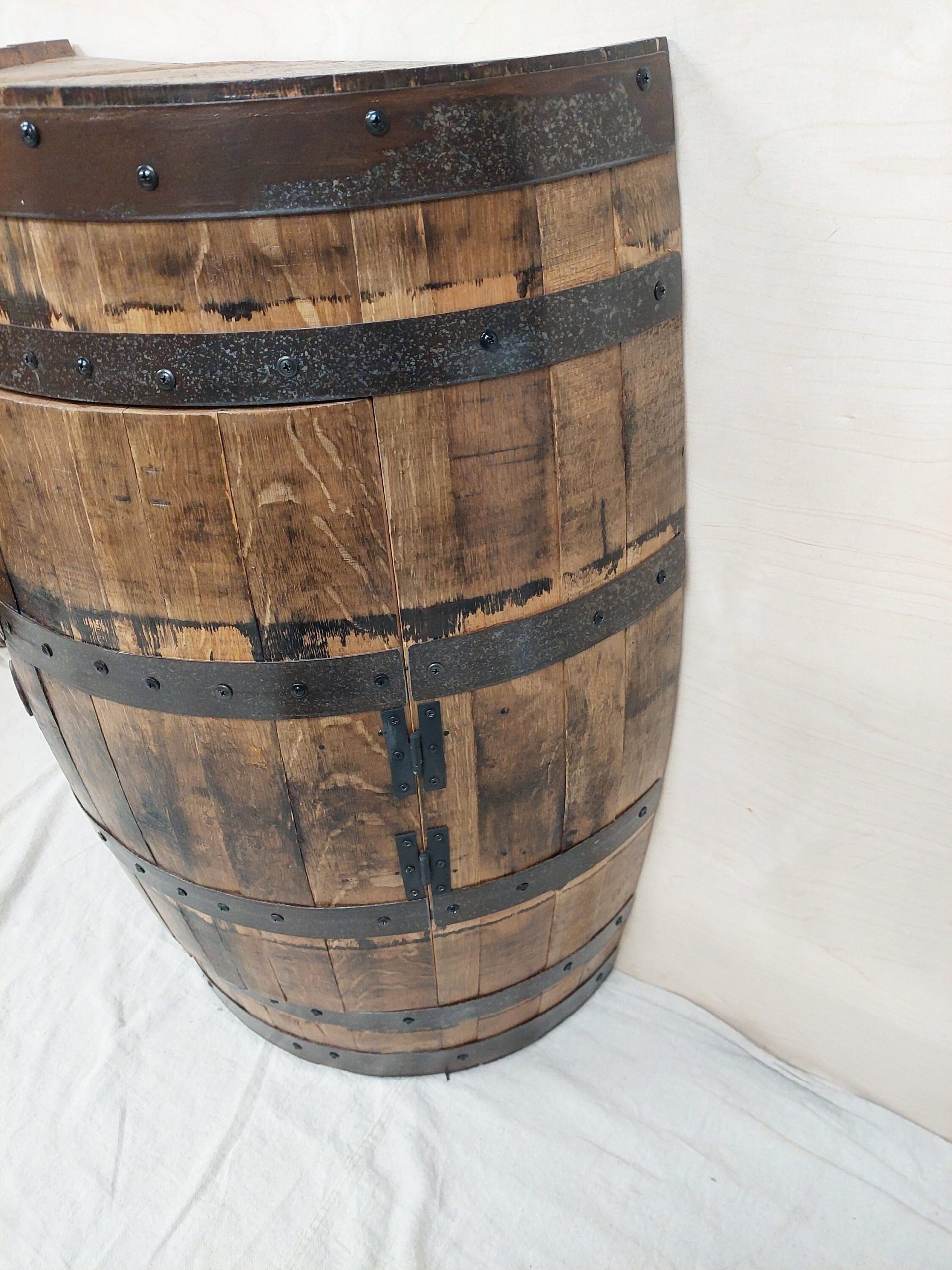 Bourbon Barrel Cabinet with Door (½ Round) - Engraved Logo - Image 5