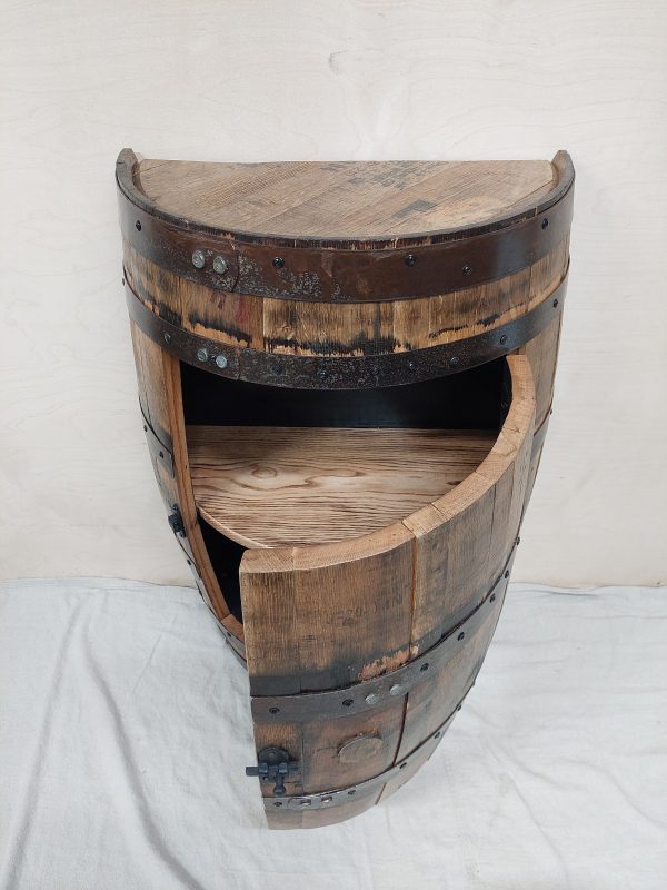 Bourbon Barrel Cabinet with Door (½ Round) - Engraved Logo - Image 3