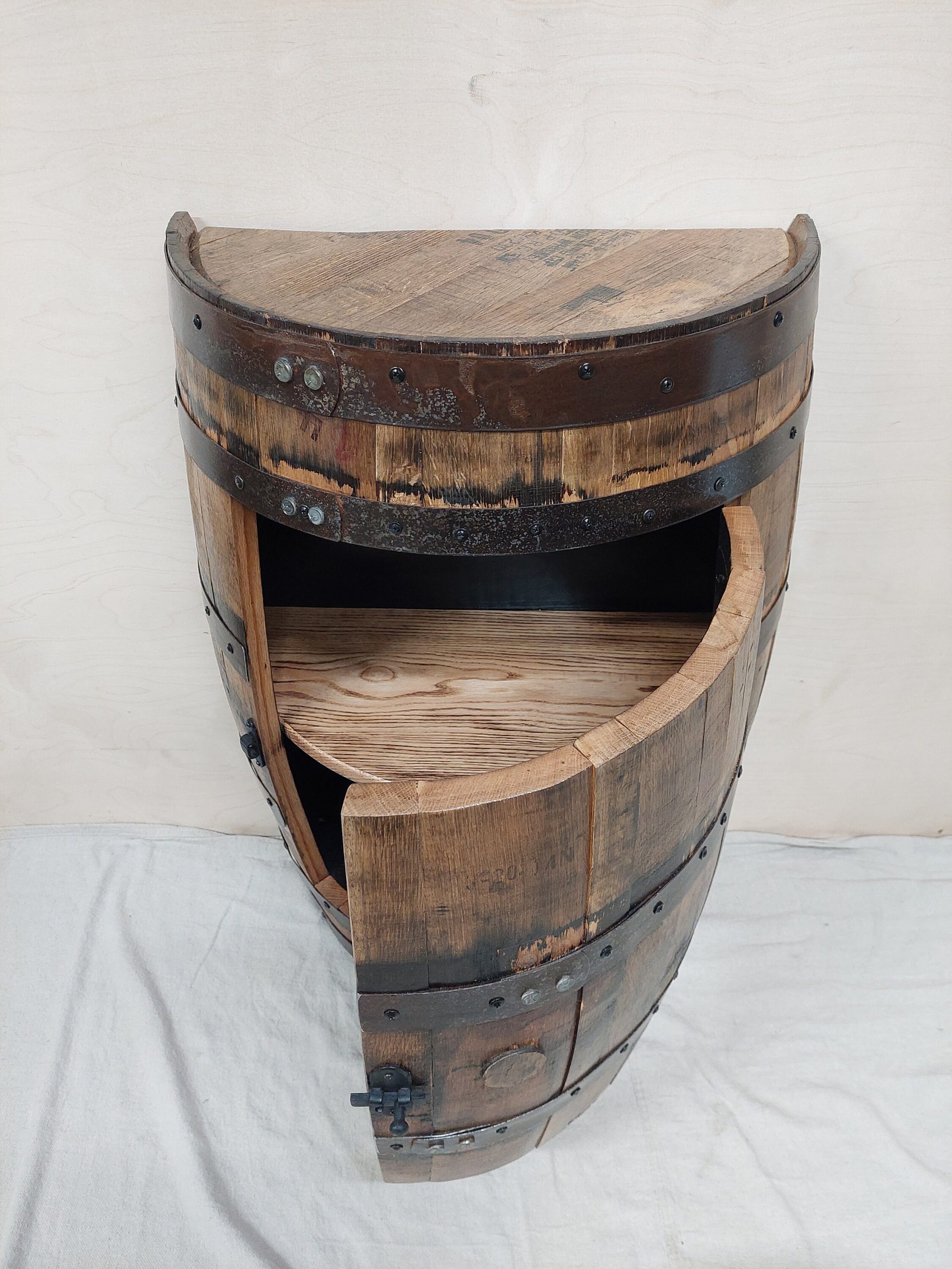 Bourbon Barrel Cabinet with Door (½ Round) - Engraved Logo - Image 3
