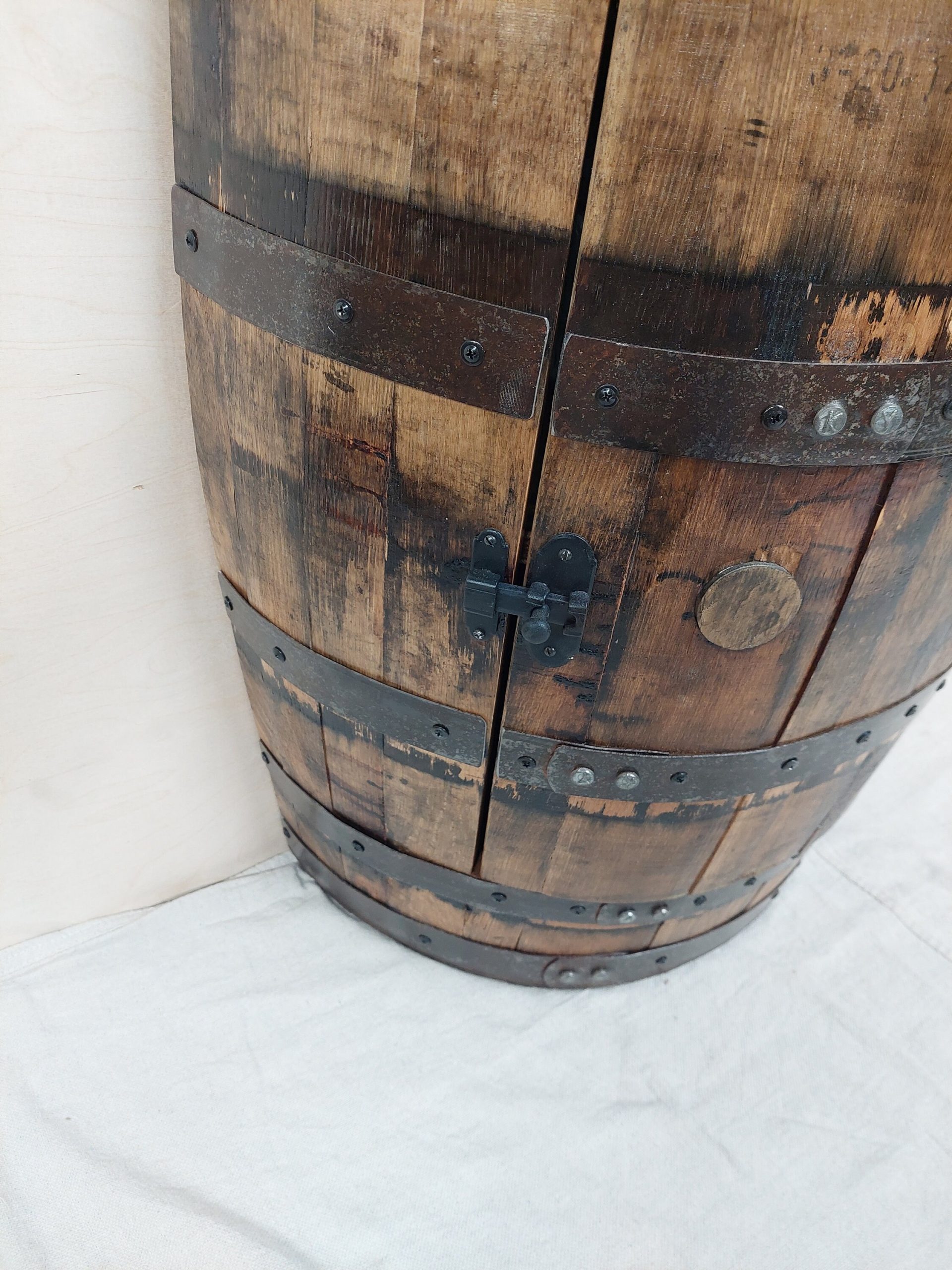 Bourbon Barrel Cabinet with Door (½ Round) - Engraved Logo - Image 4
